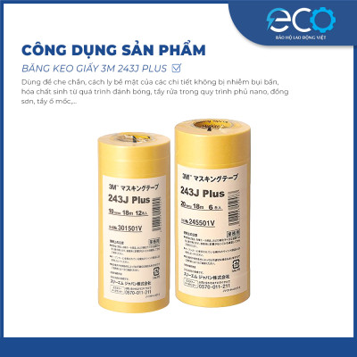 Băng keo giấy 3M 243J Plus dùng chạy chỉ siêu dai, chịu nhiệt tốt, không độc hại