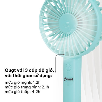 Quạt Sạc Cầm Tay COMET CRF1104 Công Suất 3W, Pin 1200mAh, Có Đế Rời, Kích Thước Nhỏ Gọn hàng chính hãng