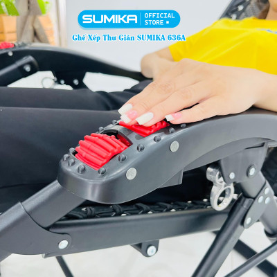 Ghế xếp thư giãn SUMIKA 636A, khung thép vuông sơn tĩnh điện, lưới mây đan nhân tạo, có lăn massage tay
