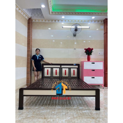 Giường ngủ sắt hộp kiểu gỗ – DT14