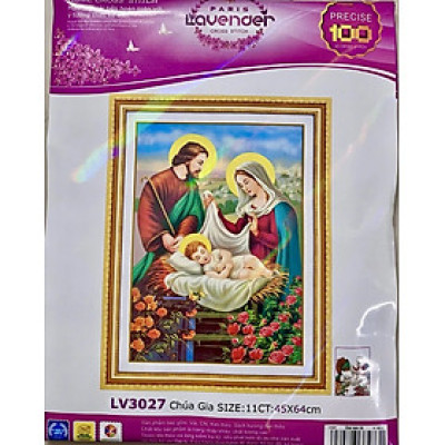Tranh thêu chữ thập Gia đình chúa lv3027, kích thước 45 x 64 cm