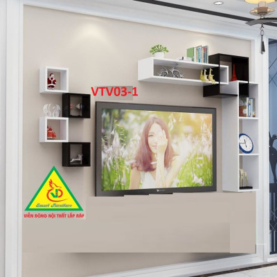 Bộ Kệ Ti Vi Treo Tường Trang Trí - Nội Thất Lắp Ráp