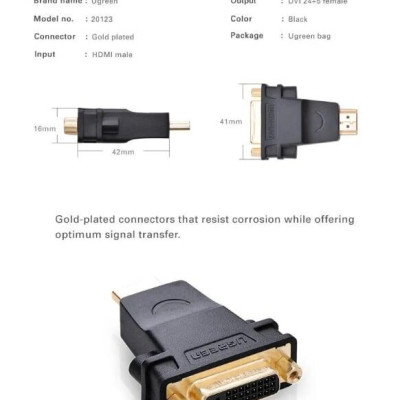 Ugreen UG2012320123TK Màu Đen Đầu chuyển đổi HDMI sang DVI 24 + 5 âm - HÀNG CHÍNH HÃNG