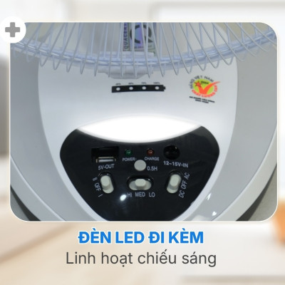 Quạt Sạc Tích Điện để bàn AC&DC 14 inch Honjianda FL314 có đèn LED & sạc USB - Hàng Chính Hãng