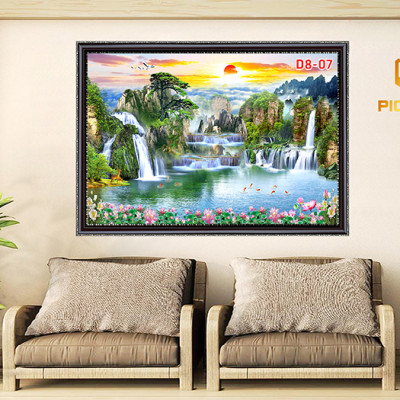 Tranh kính cường lực D801 Sơn Thủy Hữu Tình ( kt100x140cm)