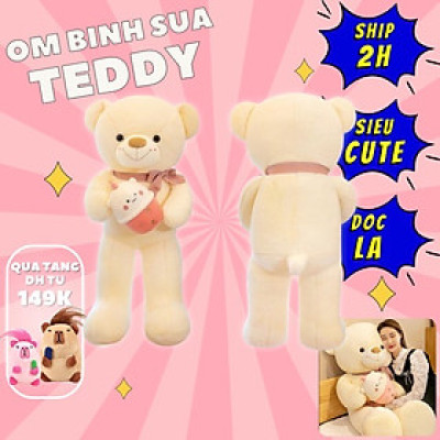Thú nhồi bông Teddy ôm bình sữa đáng yêu - Size từ 60cm đến 1m2 - Quà tặng gấu bông Teddy lông mịn nhiêu màu khổng lồ.