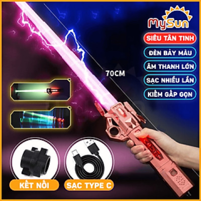 Kiếm Laser phát ánh sáng Lazer nhựa đồ chơi thu gọn cho trẻ em bé ghép 2 đầu tặng PIN MySun