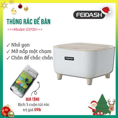 Hộp Đựng Rác Để Bàn Làm Việc Nắp Vân Gỗ Feidash G3720 - Thiết kế với kiểu dáng sang trọng, bo góc mềm mại