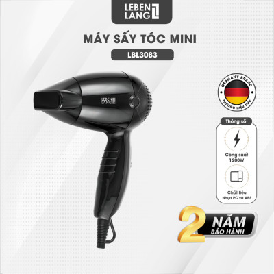 Máy sấy tóc mini Lebenlang LBL3083, chống xơ rối tóc bằng công nghệ ion 1200W, nhỏ gọn tiện lợi, tặng kèm túi đựng, bảo hành 2 năm - hàng chính hãng