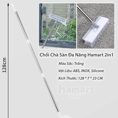 Chổi Chà Sàn Nhà Tắm Cán Dài Có Gạt Nước Hamart Xoay 360° Cọ Sàn Đa Năng TẶNG Móc Treo Chổi