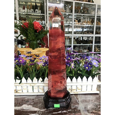 Trụ đá phong thủy trấn thạch đá núi lửa Obsidian đỏ