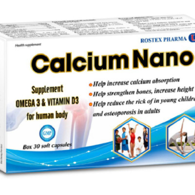 Combo 2 Hộp Calcium Nano bổ sung canxi, vitamin D3, omega 3 tăng chiều cao - Hộp 30 viên  (màu ngẫu nhiên)