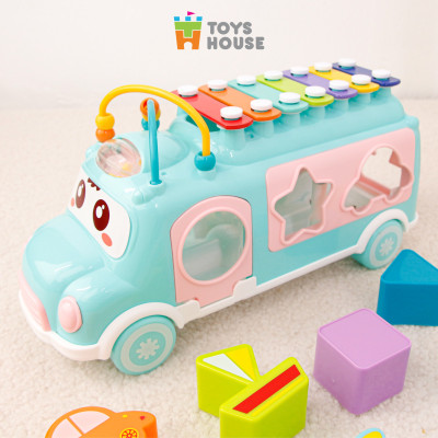 Đồ chơi giáo dục cho bé - ô tô thả khối kết hợp đàn gõ Xylophone ToysHouse HE8036 - màu xanh/hồng
