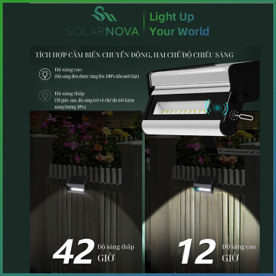Đèn tường ngoài trời SOLARNOVA chạy bằng năng lượng mặt trời, chống nước bên ngoài từ hoàng hôn đến bình minh với cảm biến chuyển động. Sản phẩm bao gồm 2 chế độ chiếu sáng. Đèn tường ngoài không dây hiện đại cho sân nhà