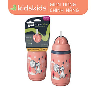 Bình uống nước giữ nhiệt có ống hút kháng khuẩn chống tràn, chống sặc Tommee Tippee SuperStar, 266ml, cho bé từ 12 tháng – Hồng