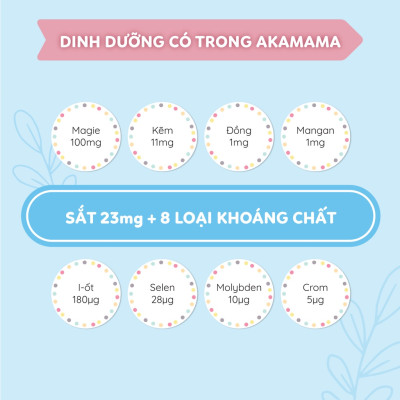 Sắt, Acid Folic, Vitamin Tổng Hợp, Khoáng Chất Cho Mẹ Bầu, Hỗ Trợ Tiêu Hoá, Hạn Chế Rạn Da, Viên Nhỏ, Không Mùi, Vị, Dễ Uống, Akamama Nhật Bản Túi 120 Viên
