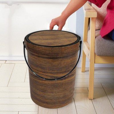 Thùng (bật) rác lật tròn vân gỗ Nhựa Việt Nhật