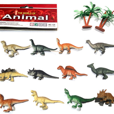 Bộ đồ chơi 12 mô hình khủng long mini Animal World 129 kèm cây trang trí (4x8 cm)