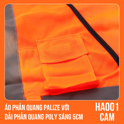 Áo phản quang Palize với dải Phản quang Poly sáng 5cm màu Cam - Mã HA001