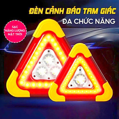 Đèn Cảnh Báo Tam Giác SOS LED COB Pin 6400mAh Sạc Năng Lượng Mặt Trời Cho Xe Đường Dài Tàu Thuyền Biển Báo Công Trình