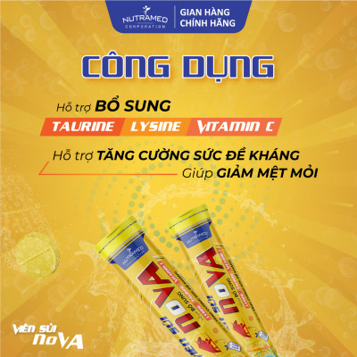 Viên sủi N.o.v.a hỗ trợ tăng cường sức đề kháng, giảm căng thẳng, mệt mỏi (20 viên) - Nutramed