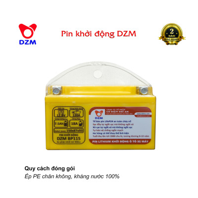 Pin khởi động Xe máy Mô tô DZM BP115, Tuổi thọ 8-10 năm | Thay Ắc quy chì | Pin Lithium LifePO4 | 12V - 7.5Ah - 150A | Phù hợp với các dòng xe phân khối 500cc-1000cc