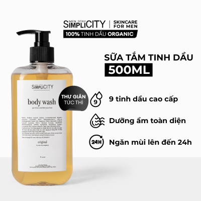 Bộ đôi tắm sạch toàn thân Men Stay Simplicity: Sữa tắm tinh dầu cao cấp 500ml và Dung dịch vệ sinh nam làm sạch & ngăn mùi 80ml