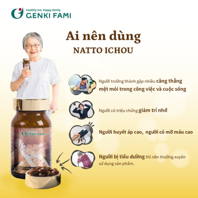 Viên Uống Bổ Não, Phòng Ngừa Đột Quỵ, Giúp Ngủ Ngon Nattokinase 3000FU Natto Ichou Genki Fami Nhật Bản Hộp 90 Viên