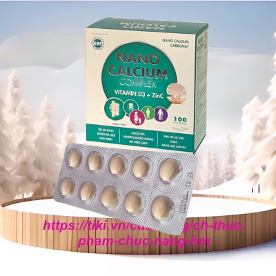 ￼Nano calcium complex Viên uống bổ sung canxi, Giúp Chắc Khỏe Xương, Phát Triển Hệ Xương, Giảm Loãng Xương (Hộp 100viên), vinaphar