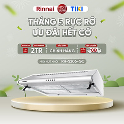 Máy hút mùi Rinnai RH-S206-GC than hoạt tính và ống thoát 250W - Hàng chính hãng.