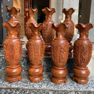 Cặp lục bình trạm khắc tứ quý ,phong thủy hút tài lộc bằng gỗ hương đá kt 