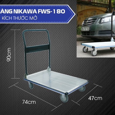 Xe đẩy hàng 4 bánh chống ồn Nikawa FWS-180 sàn nhôm tay cầm thép gấp mở tiện lợi tải trọng 180kg