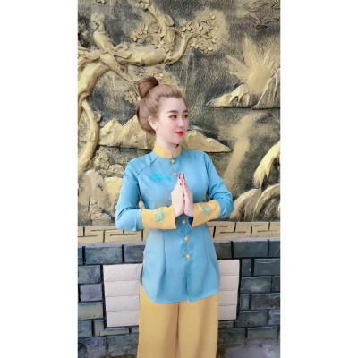 Đồ Lam đi chùa thiết kế cao cấp sj22 thêu sen bọc vải thủ công