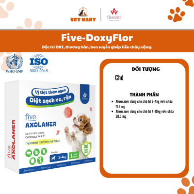 Five-Axolaner Hỗ Trợ Kiểm Soát Ve Rận, Bọ Chét, Ghẻ Demodex, Sarcoptes Cho Chó Sạch Khỏe, An Toàn