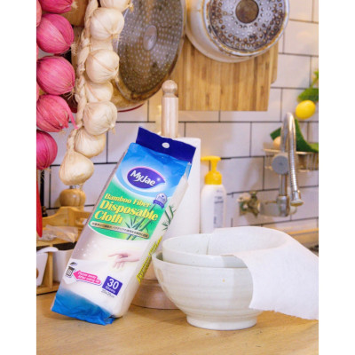 Combo 3 Khăn lau sợi tre MyJae lau chùi tiện lợi, đánh bay dầu mỡ 20cm x 25cm (30 Tờ/Bịch)