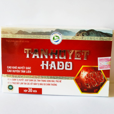 Tan Huyet Hado (Long Huyết PH) Chuyên Dùng Trong Spa – Giúp Làm Tan Vết Bầm Tím – Mau Lành Vết Thương - Huyết Giác - Hộp 30 Viên