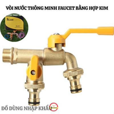 Vòi nước Faucet tăng áp bằng hợp kim vòi nước 2 đầu ra thông minh kèm 2 đầu nối ống