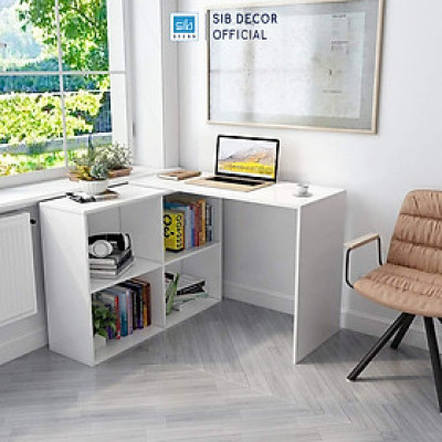 Bàn Làm Việc Chữ L Xoay Linh Động Màu Trắng/ Đen Hiện Đại Thương Hiệu SIB Decor