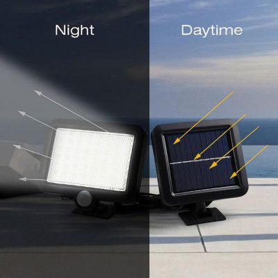 Đèn năng lượng mặt trời cảm biến chuyển động 56 LED siêu sáng pin tách rời chống nước ngoài trời kèm cáp nối 5m - Hàng chính hãng