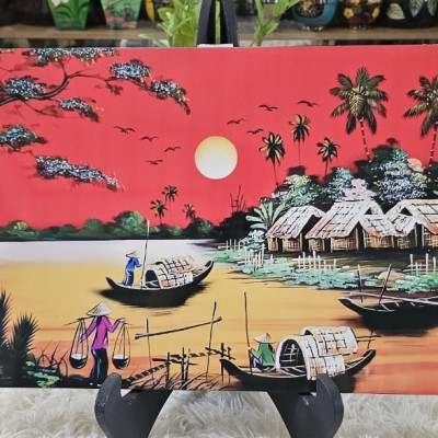 Tranh sơn mài - ĐỒNG QUÊ VIỆT NAM -Hàng xuất khẩu size 30x40 cm