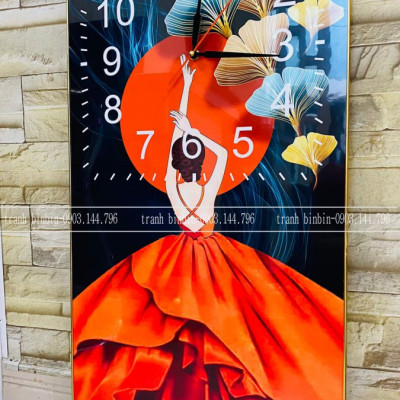 Tranh đồng hồ tráng gương - tranh đồng hồ treo phòng khách - phòng ngủ - nhà hàng - khách sạn - tranh đồng hồ tráng gương cô gái - tặng đinh 3 chân