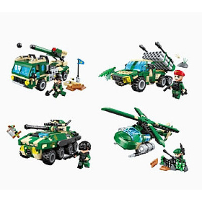 Đồ chơi QMAN 25001 Bộ đồ chơi xếp hình xe quân sự - giao lẻ ngẫu nhiên