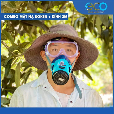 Combo mặt nạ phòng độc phun thuốc trừ sâu Koken G7 Nhật Bản kèm kính chống hoá chất, chống đọng sương 3M 1621AF