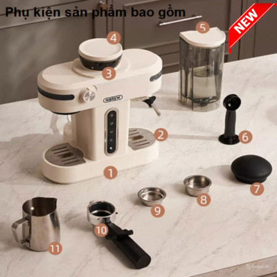 Máy pha cà phê bán tự động kiêm xay cà phê 15 chế độ Espresso, Cappuccino, Latte thương hiệu Mỹ cao cấp HiBREW H14 - Hàng Nhập Khẩu