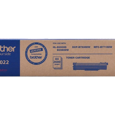 Mực In Brother TN-B022 (2.600 Trang) Mực Laser Trắng Đen, Sử Dụng Cho Máy Brother HL-B2000D, HL-B2080DW, DCP-B7535DW, MFC-B7715DW - Hàng Chính Hãng