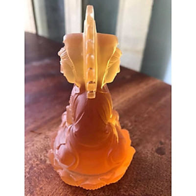 Tượng Phật Bà Quan Âm 2 Mặt đá lưu ly vàng đậm đẹp ĐỂ TRONG XE HƠI hoặc BÀN cao 10cm đk 6cm mệnh KIM mệnh THỔ và THỦY ạ