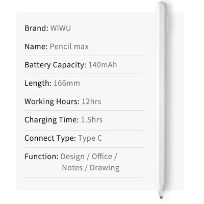Bút cảm ứng WI WU Pencil Max cho máy tính bảng IPad , Samsung Tad , Điện thoại thông minh , sử dụng trên mọi hệ diều hành - Hàng chính hãng