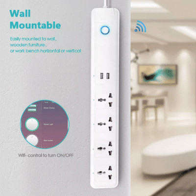 Ổ Cắm Dài Thông Minh Wifi TUYA 4 Chấu & 2 cổng USB, điều khiển độc lập app Tuya Smart Life, Hẹn giờ Bật Tắt