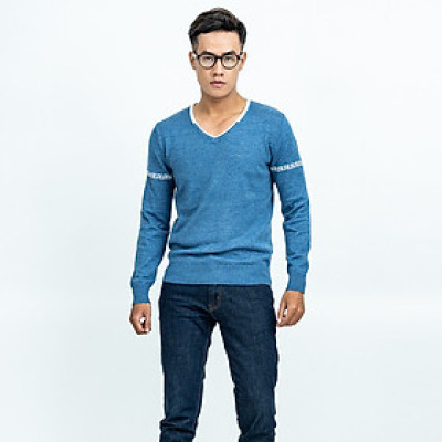 Áo len nam dài tay cổ tim màu xanh dương  NOVELTY 180574I