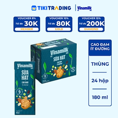 Thùng 24 hộp sữa hạt cao đạm Vinamilk ít đường 180ml